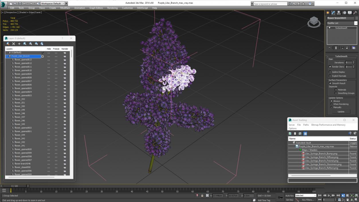 Purple Lilac Branch 3D model