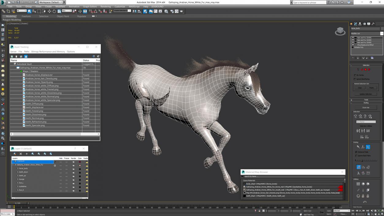 3D Galloping Arabian Horse White Fur model