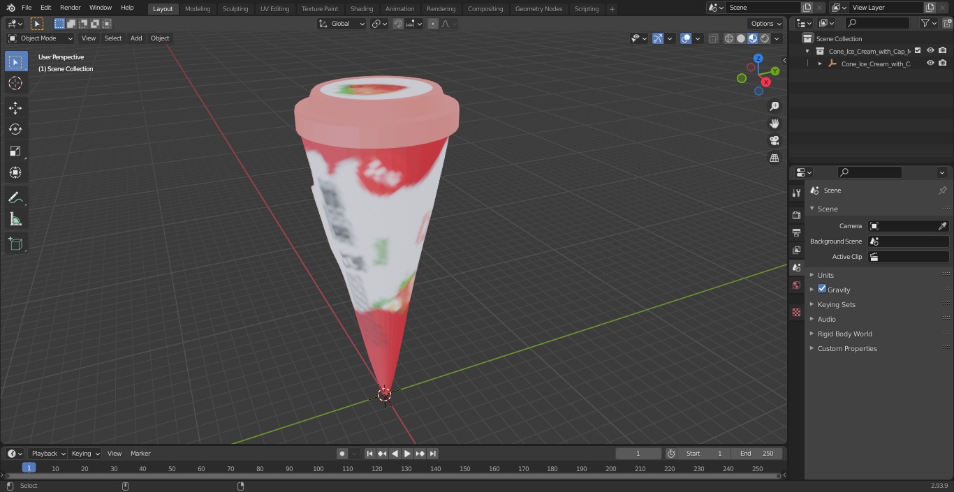 3D Cone Ice Cream with Cap Mockup Strawberry