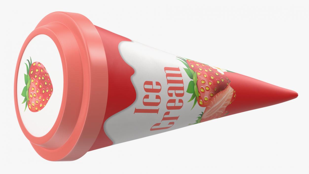 3D Cone Ice Cream with Cap Mockup Strawberry