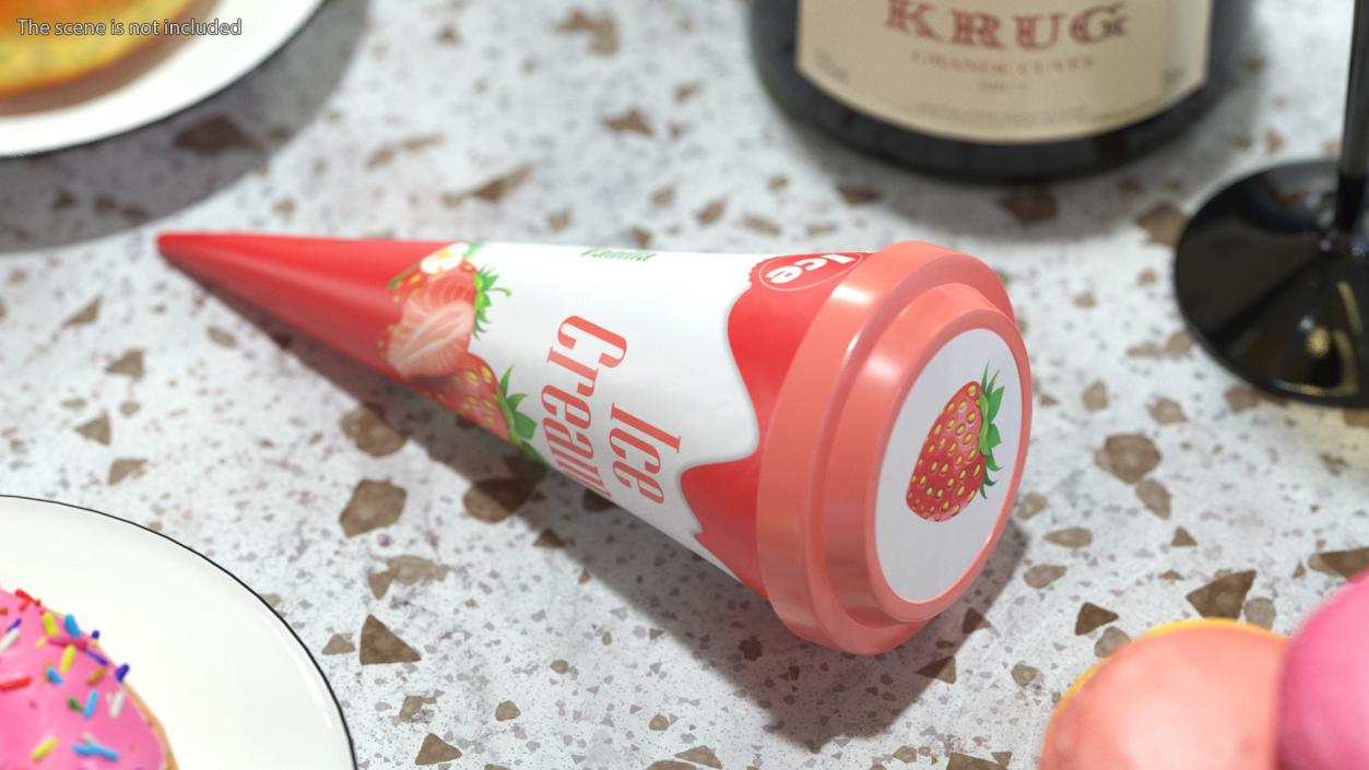 3D Cone Ice Cream with Cap Mockup Strawberry