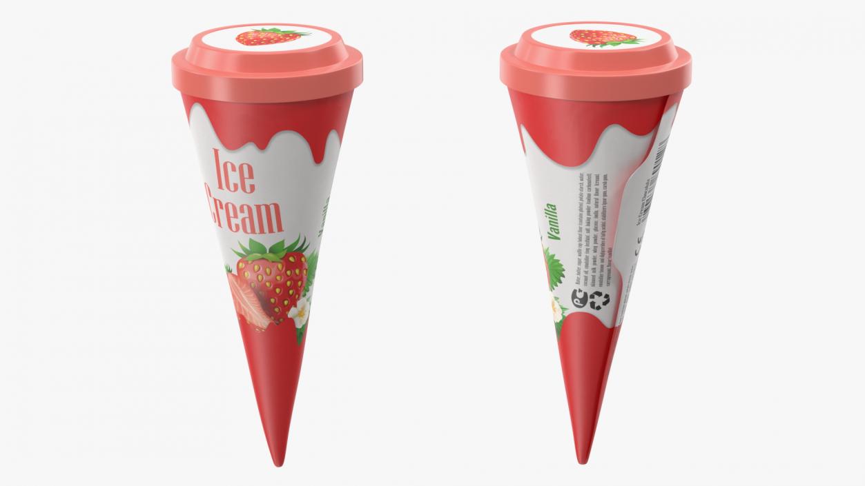 3D Cone Ice Cream with Cap Mockup Strawberry