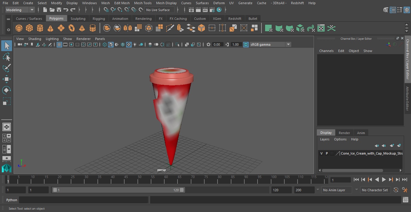 3D Cone Ice Cream with Cap Mockup Strawberry