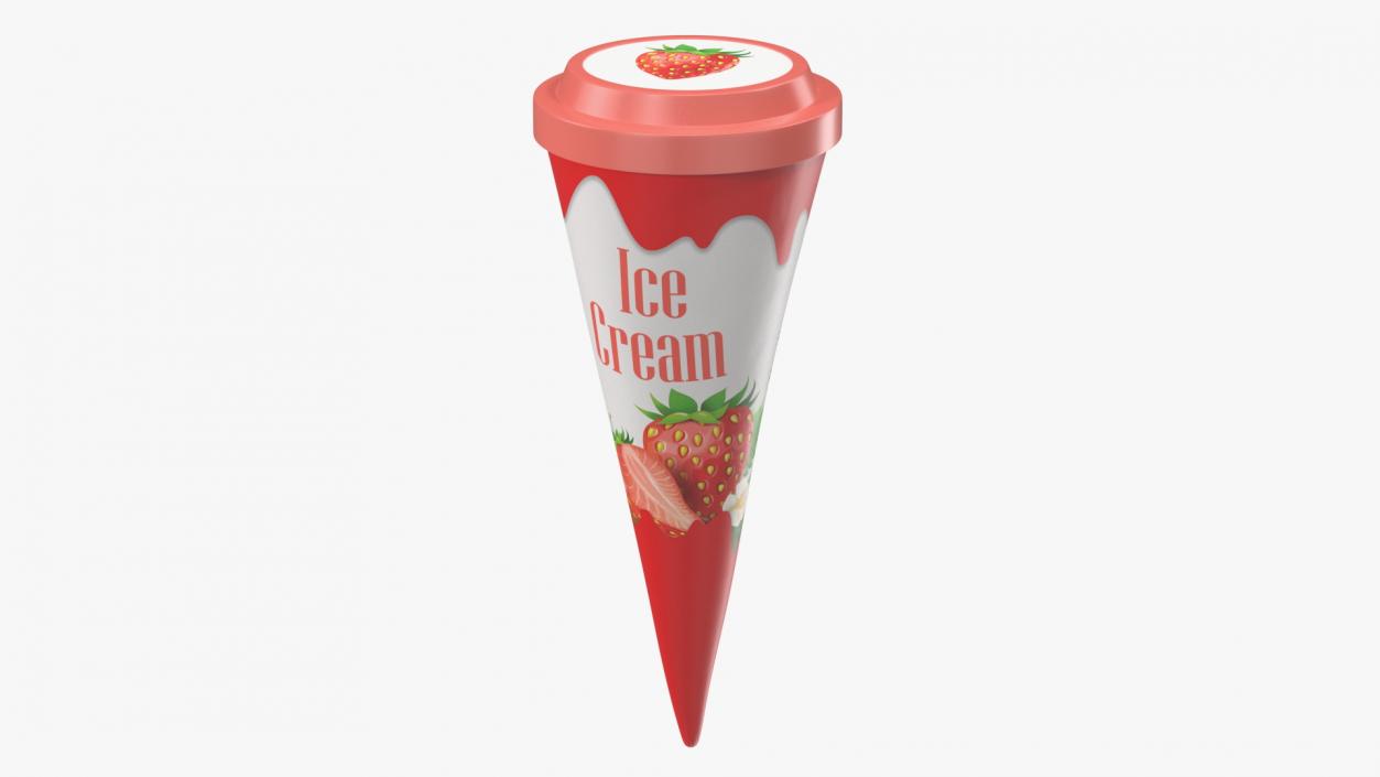 3D Cone Ice Cream with Cap Mockup Strawberry