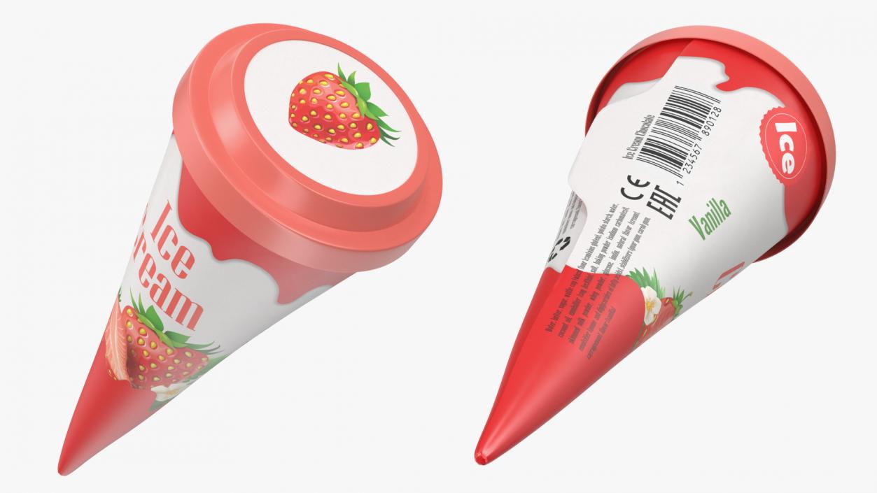 3D Cone Ice Cream with Cap Mockup Strawberry