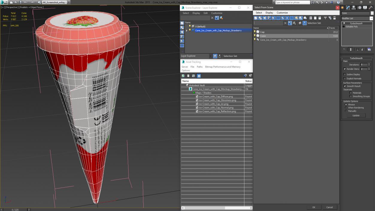 3D Cone Ice Cream with Cap Mockup Strawberry