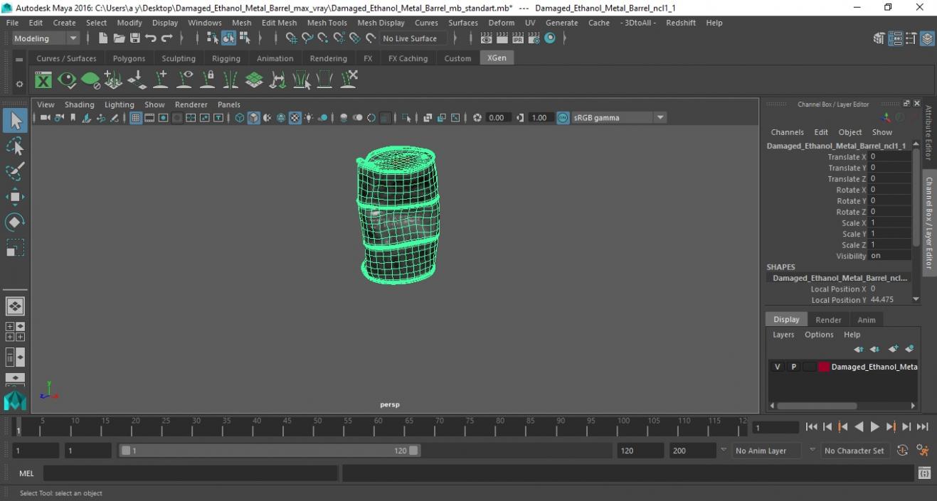 3D Damaged Ethanol Metal Barrel model