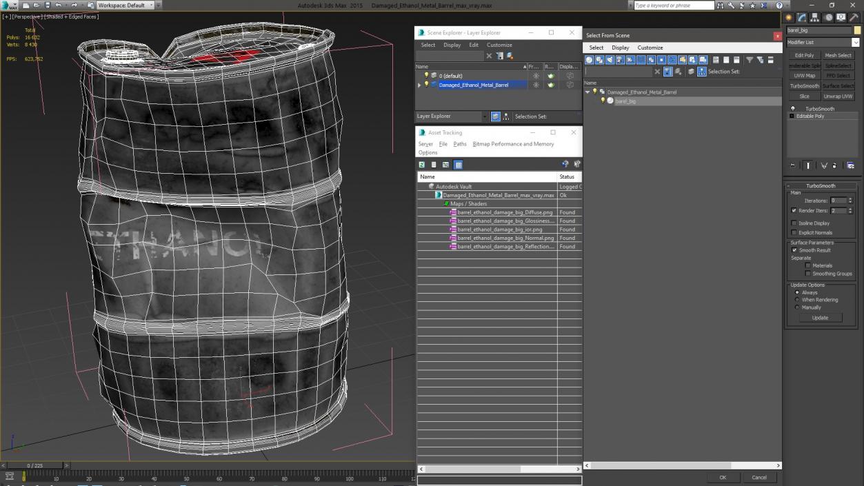 3D Damaged Ethanol Metal Barrel model