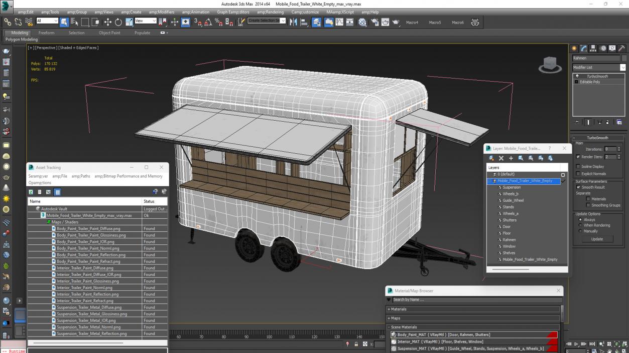 3D Mobile Food Trailer White Empty 2 model