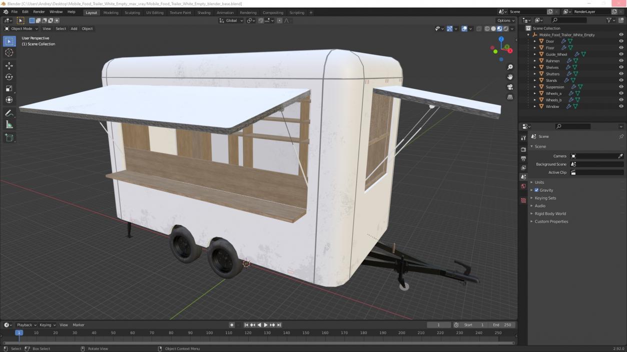 3D Mobile Food Trailer White Empty 2 model