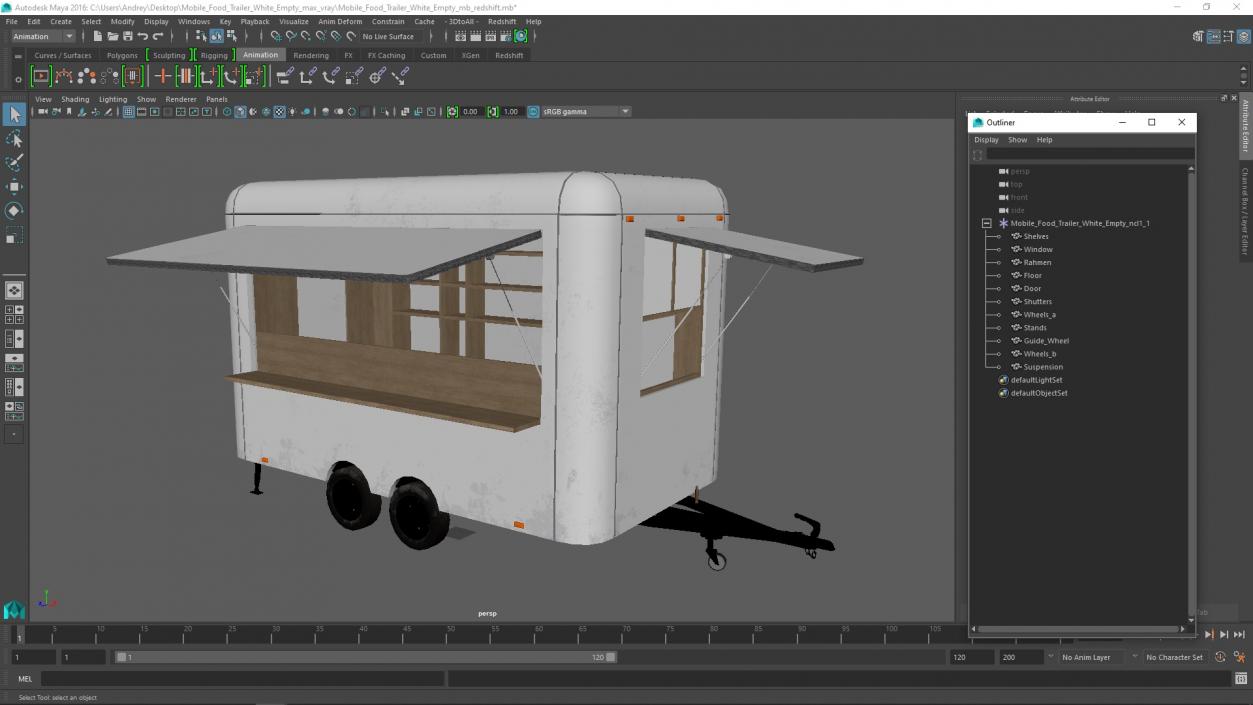 3D Mobile Food Trailer White Empty 2 model