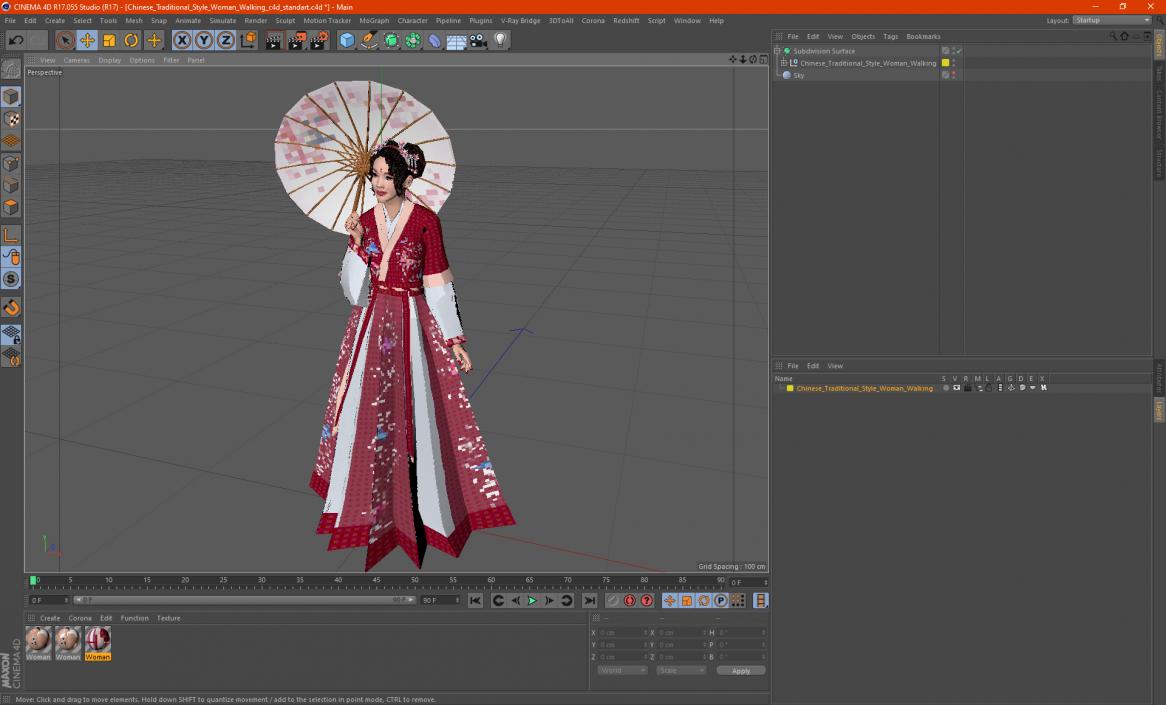 Chinese Traditional Style Woman Walking 3D model