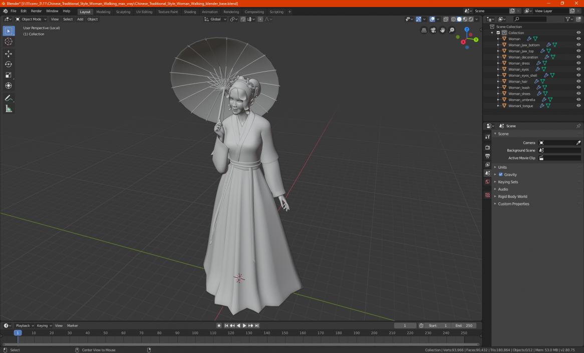 Chinese Traditional Style Woman Walking 3D model