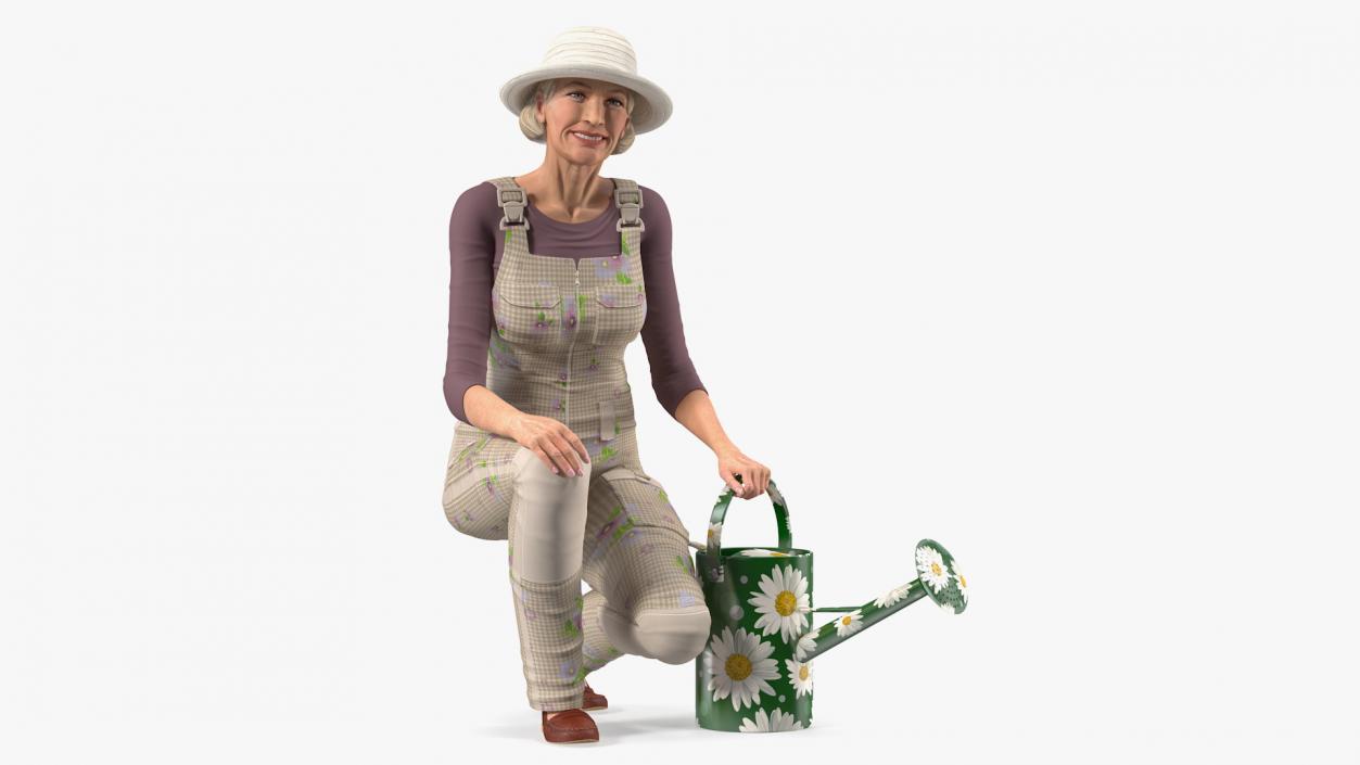 3D model Old Lady with Gardening Tools Collection