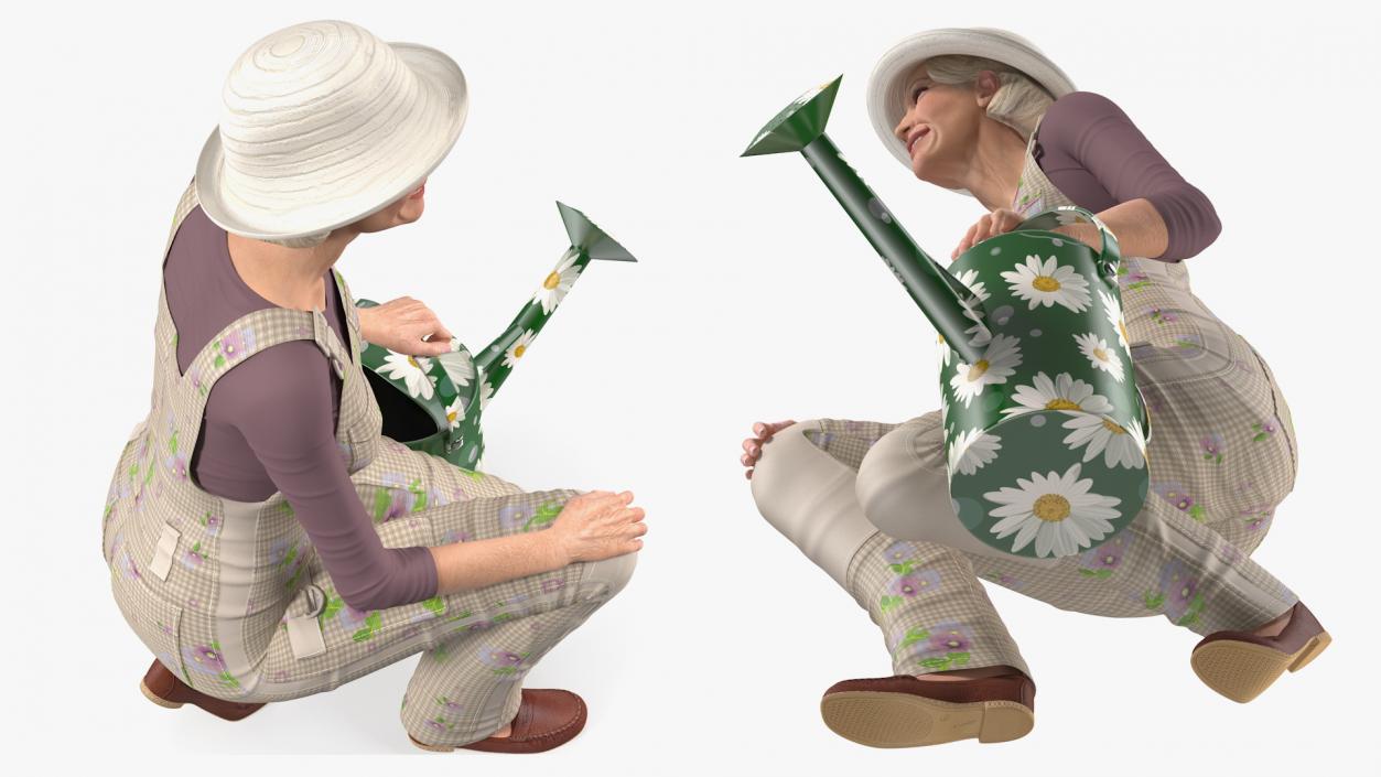 3D model Old Lady with Gardening Tools Collection