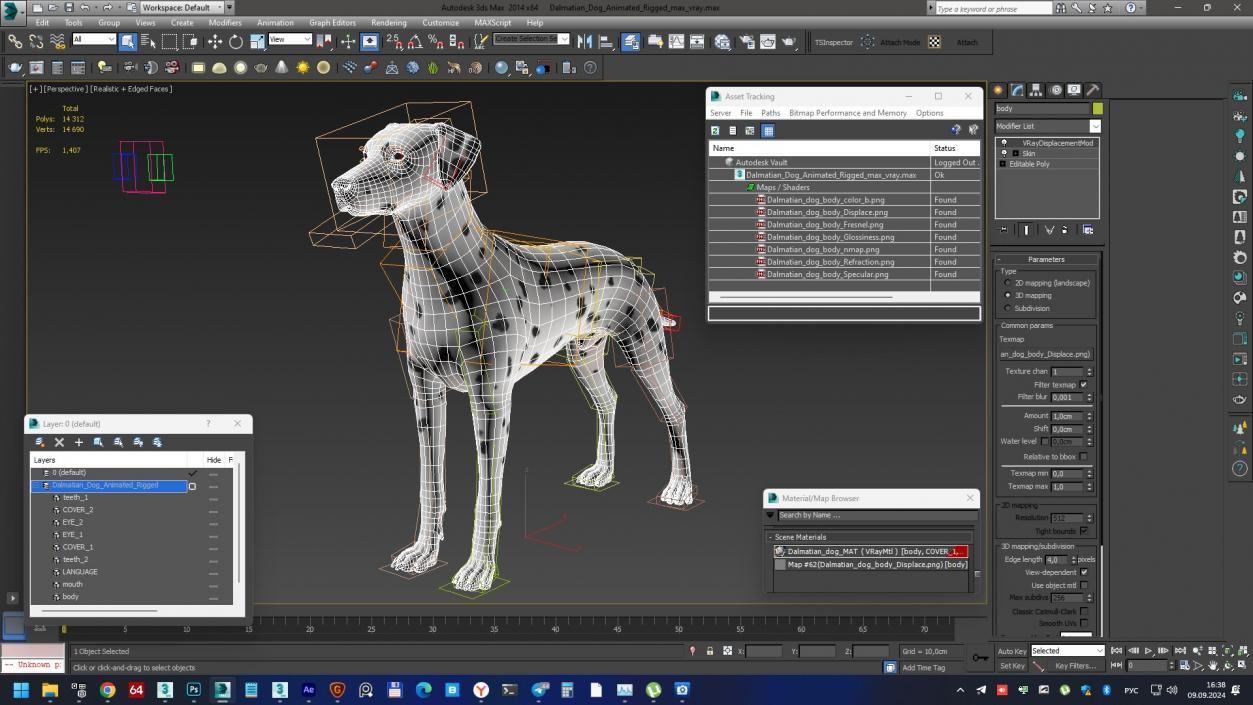 Dalmatian Dog Animated Rigged 3D model