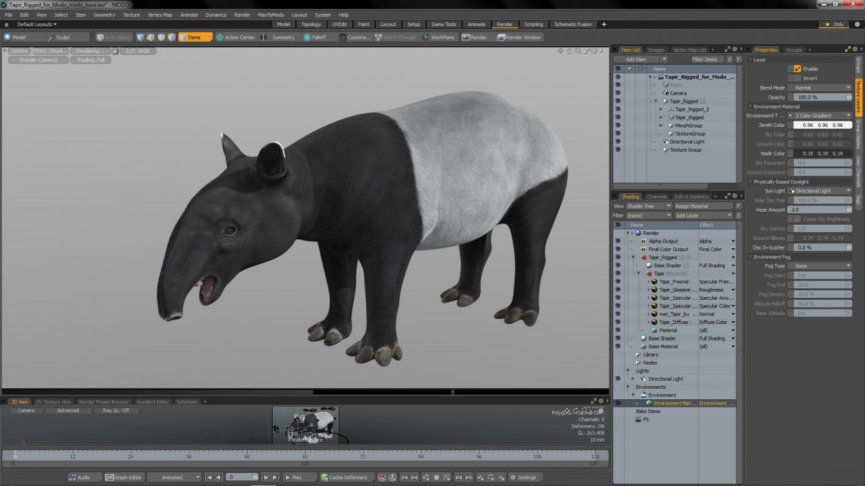 3D Tapir Rigged for Modo