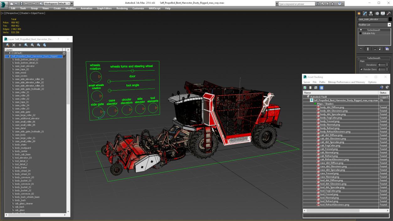 Self Propelled Beet Harvester Dusty Rigged 3D