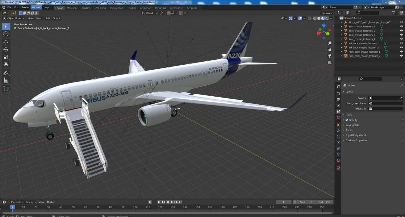 Airbus A220 with Passenger Steps 3D