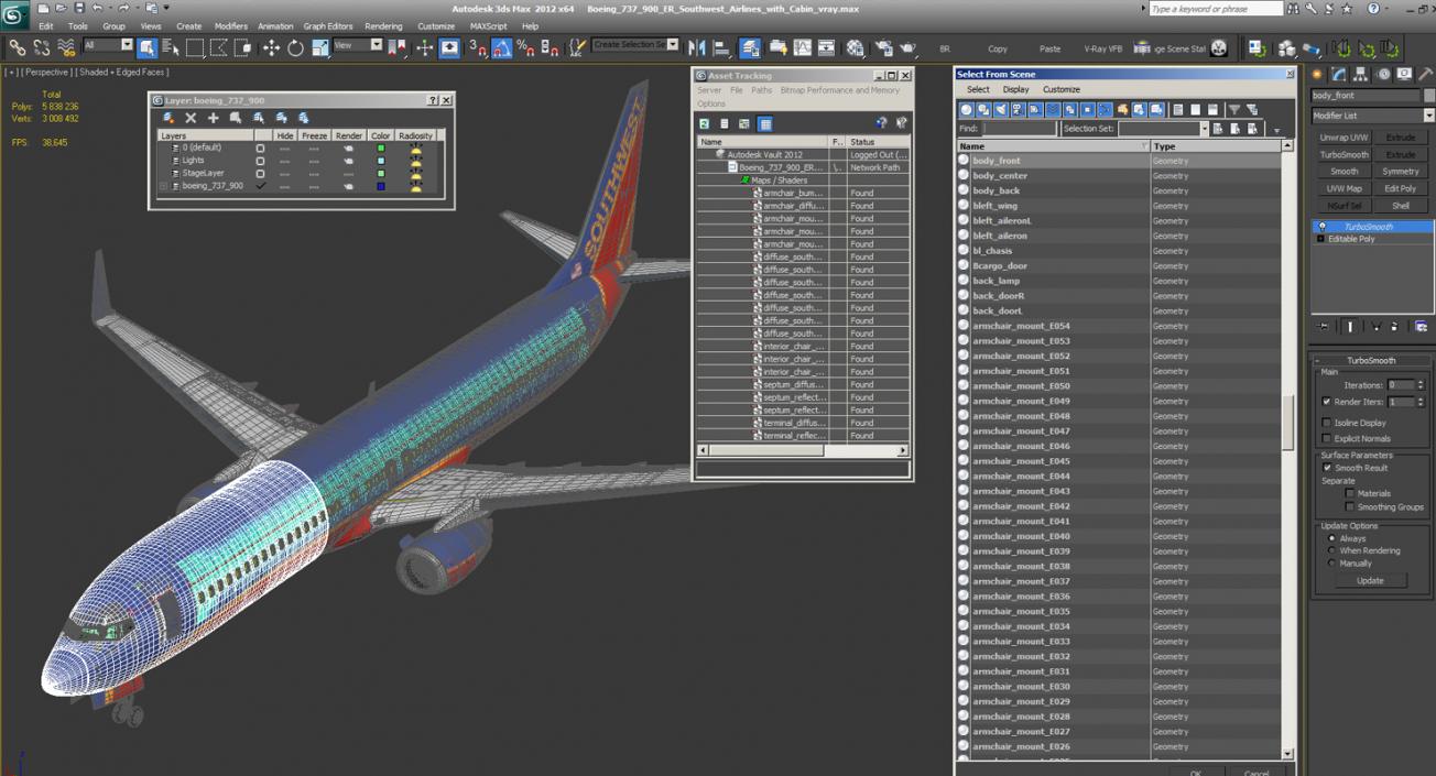 Boeing 737-900 ER Southwest Airlines with Cabin 3D