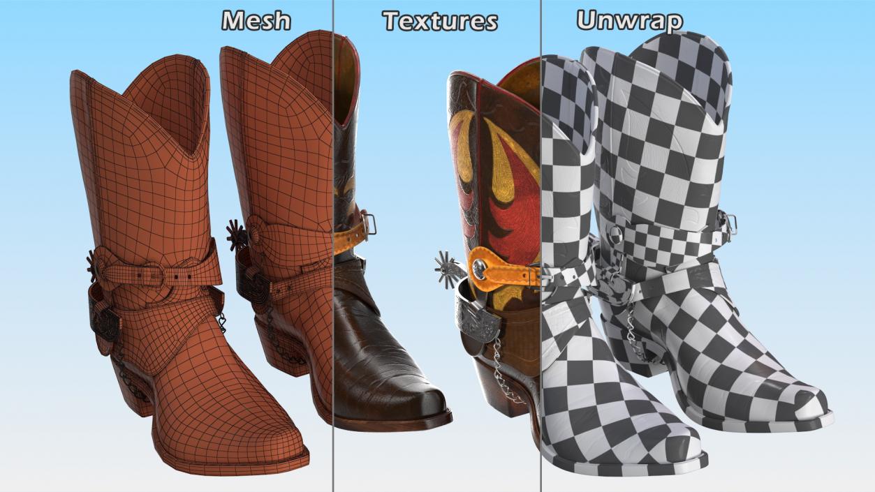 3D Cowboy Boots with Spurs model