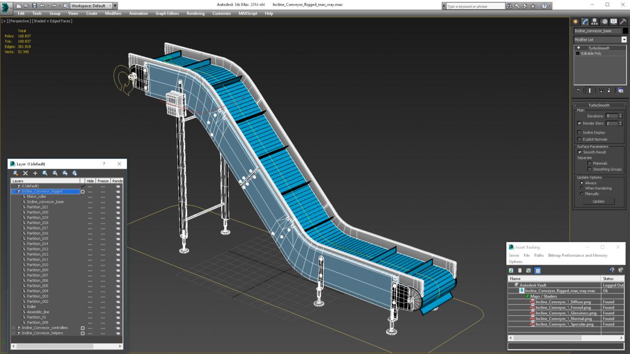 3D Incline Conveyor Rigged model