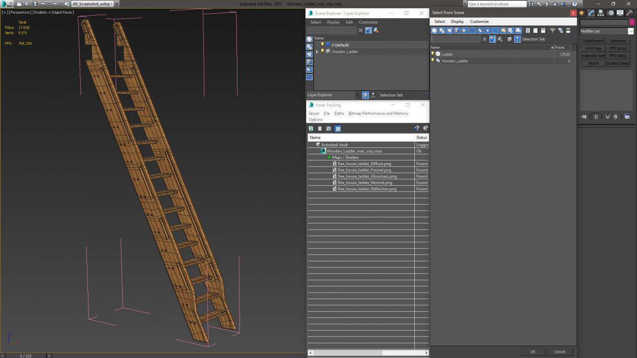 3D Wooden Ladder model