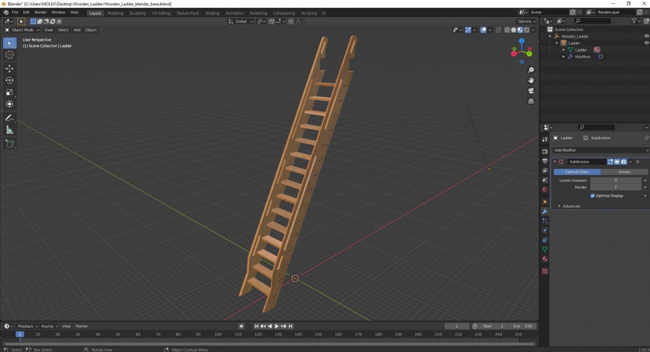 3D Wooden Ladder model