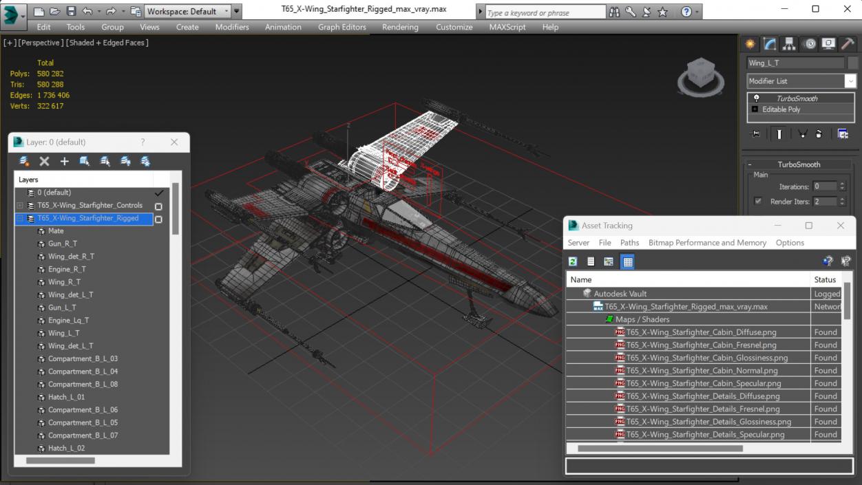 T65 X-Wing Starfighter Rigged 3D model