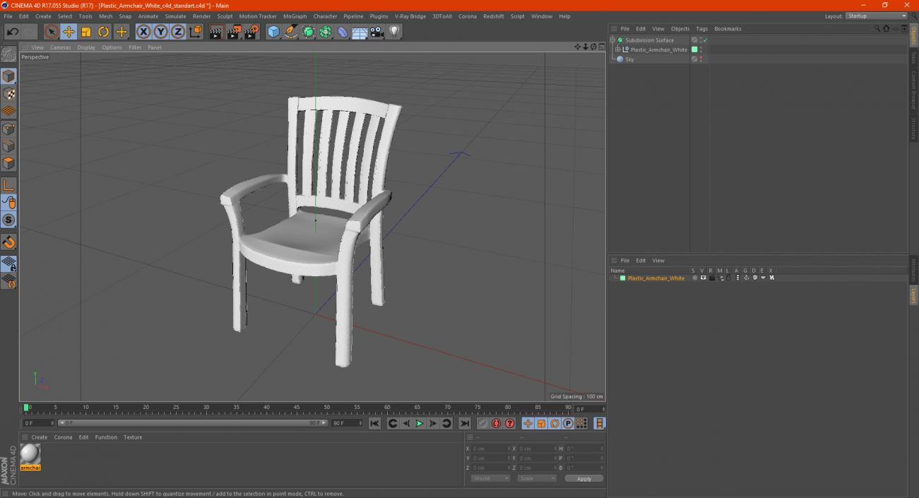 Plastic Armchair White 3D