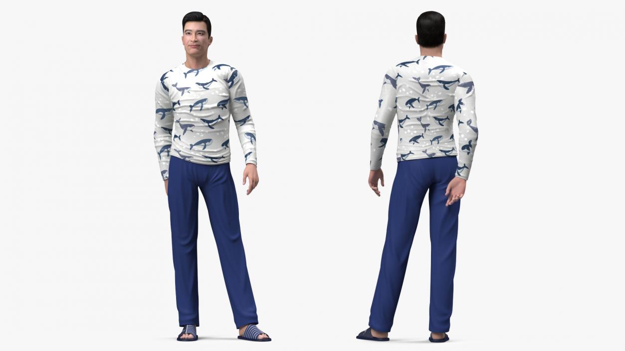 Asian Man Home Style Clothes Standing Pose 3D