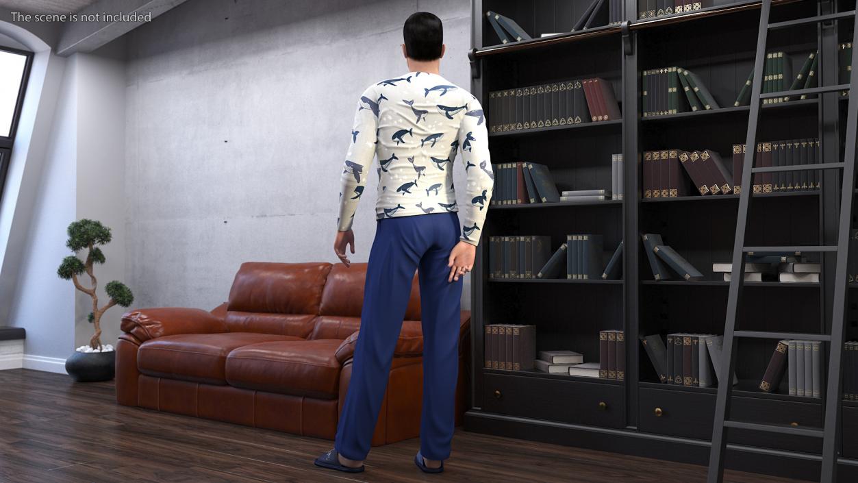 Asian Man Home Style Clothes Standing Pose 3D