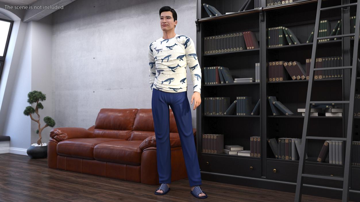 Asian Man Home Style Clothes Standing Pose 3D