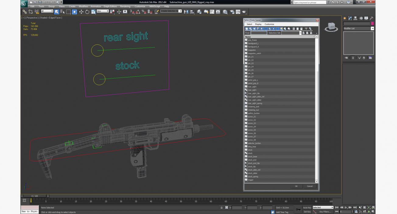 Submachine gun UZI SMG Rigged 3D model