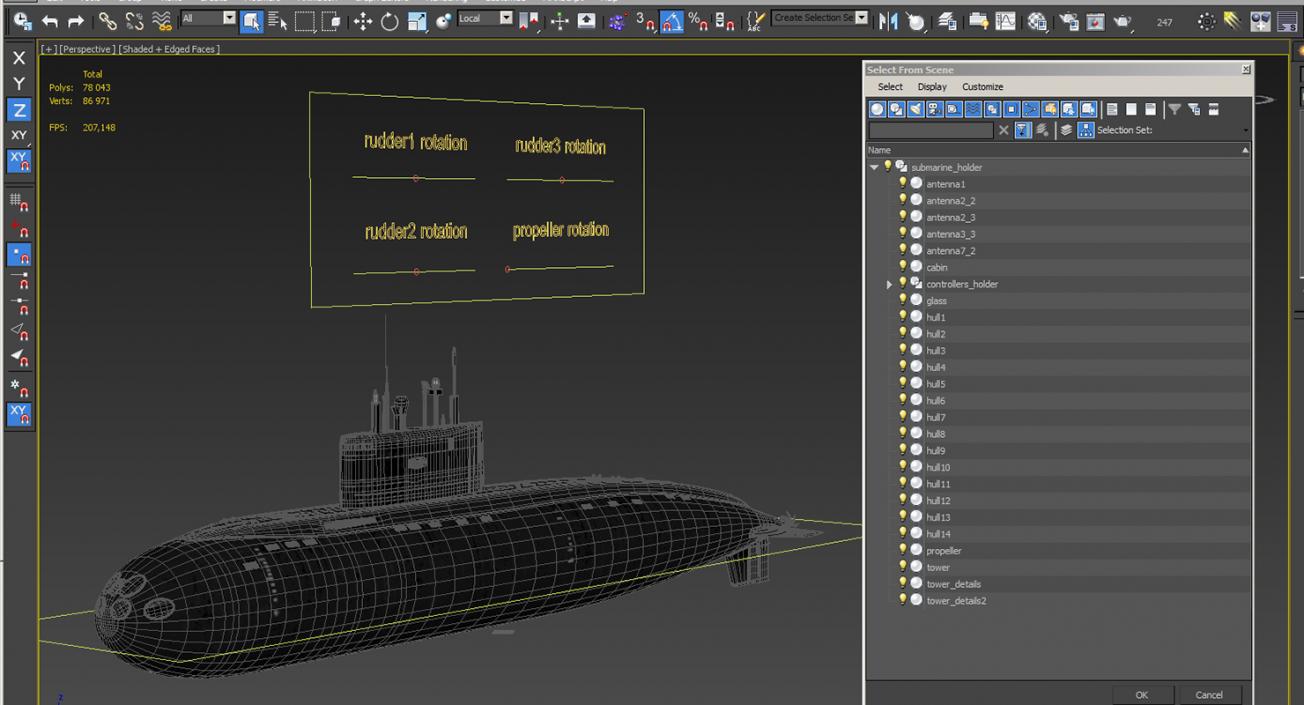 3D Diesel Electric Submarine Kilo Class Russian Rigged