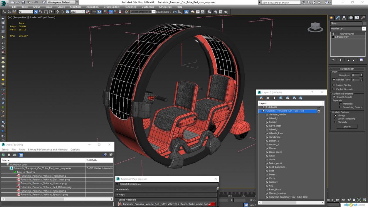 3D Futuristic Transport Car Tube Red model