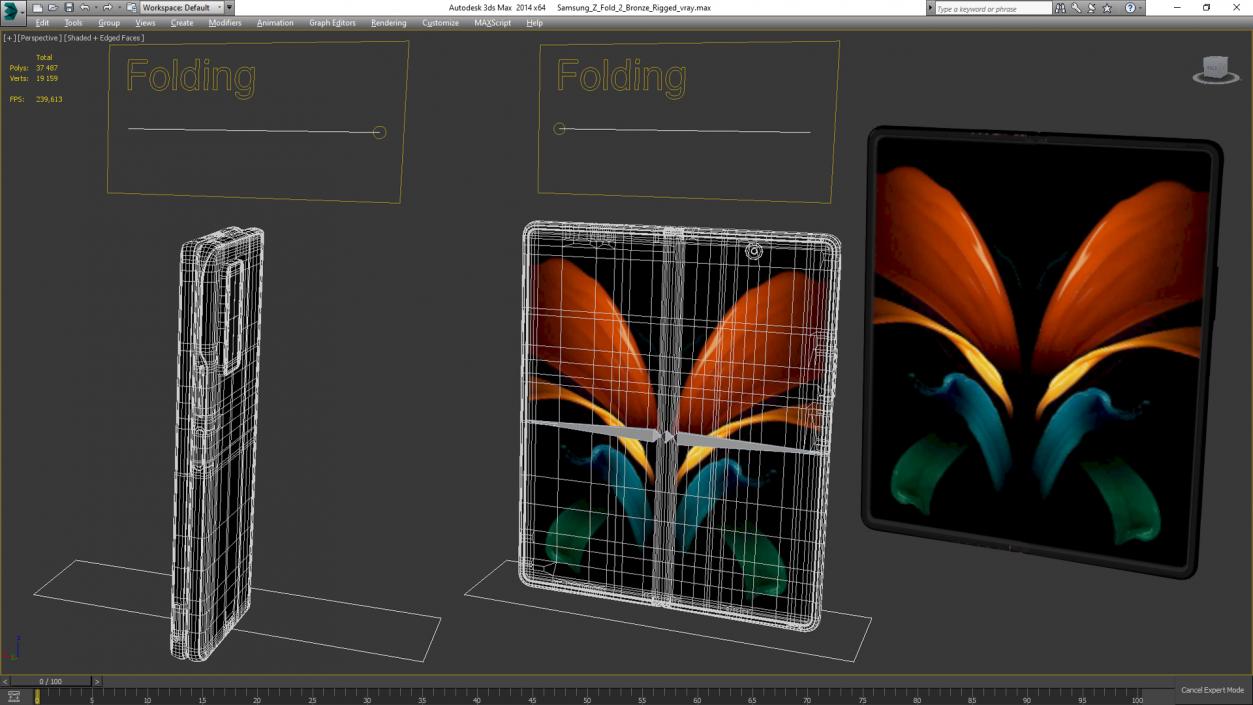 3D model Samsung Z Fold 2 Bronze Rigged