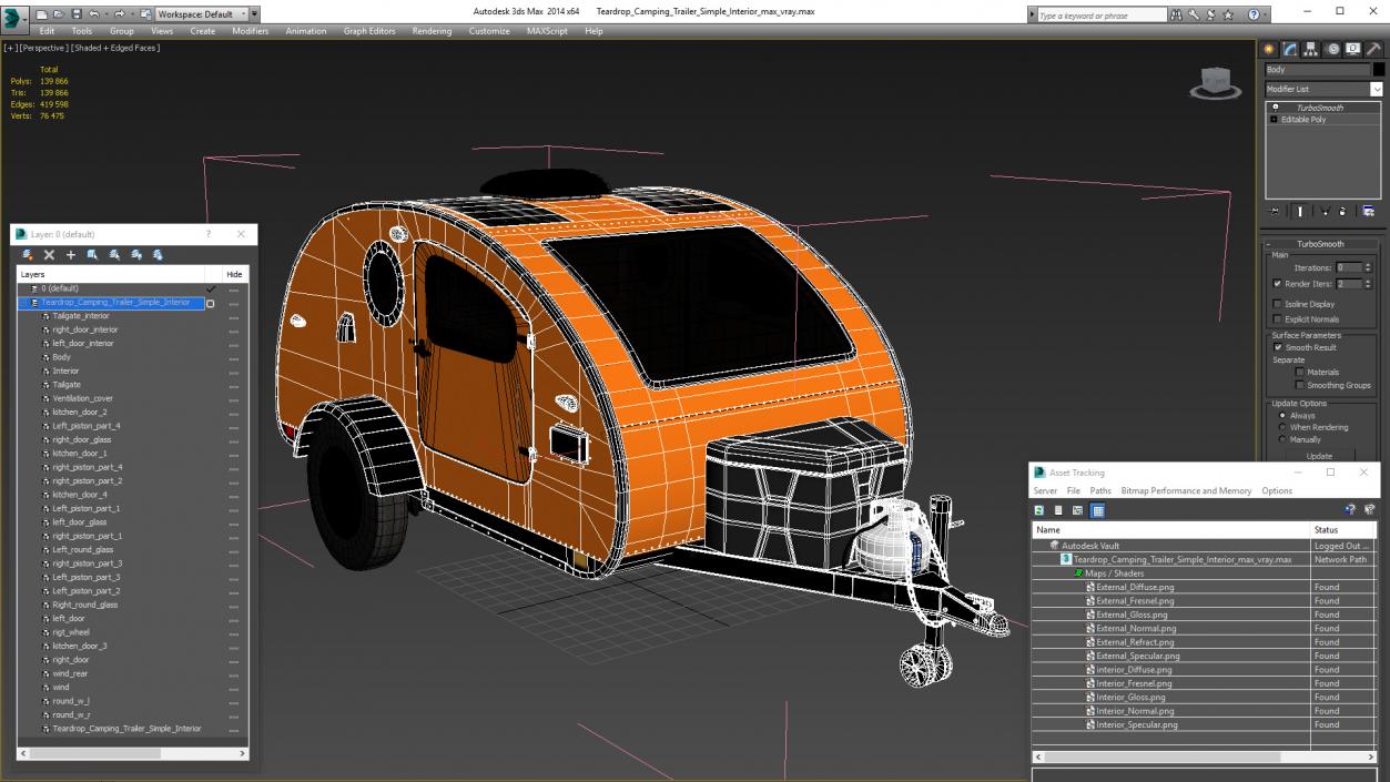 3D model Teardrop Camping Trailer Simple Interior