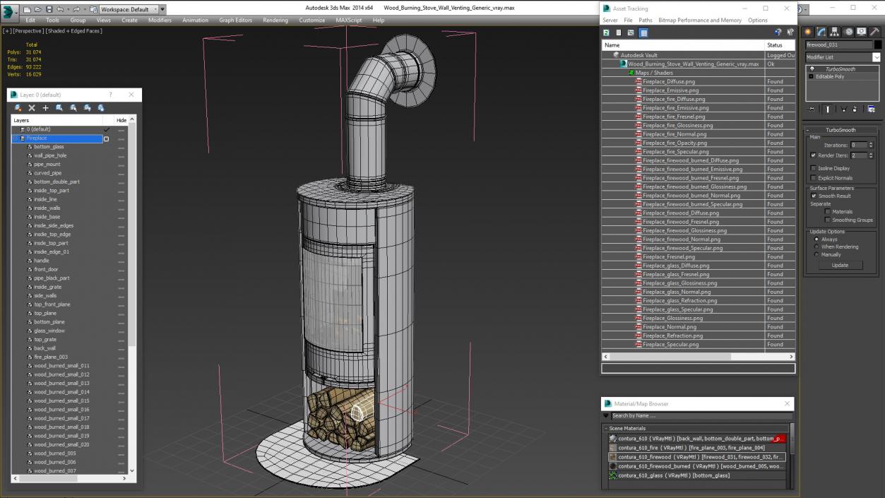 Wood Burning Stove Wall Venting Generic 3D model