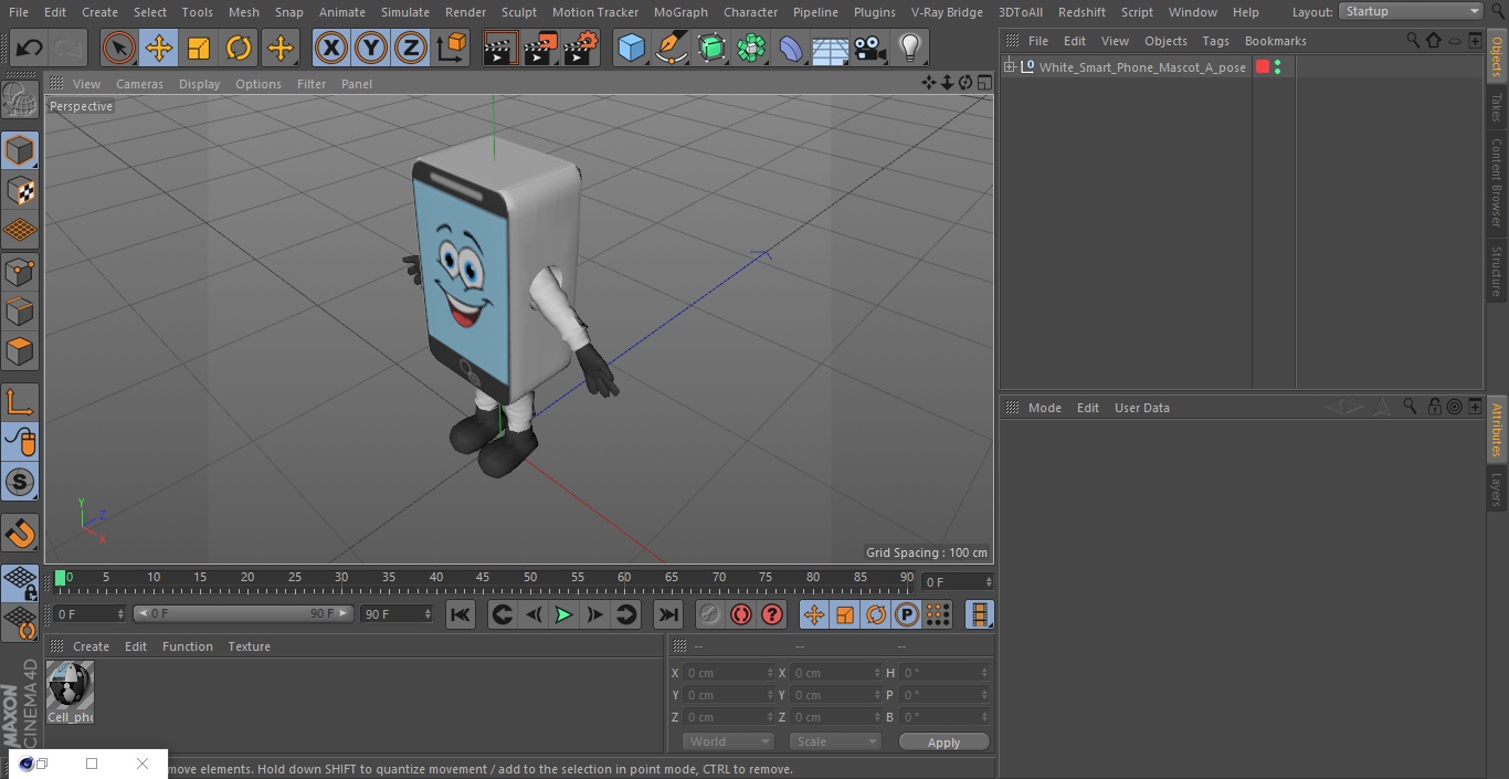 3D White Smart Phone Mascot A-pose