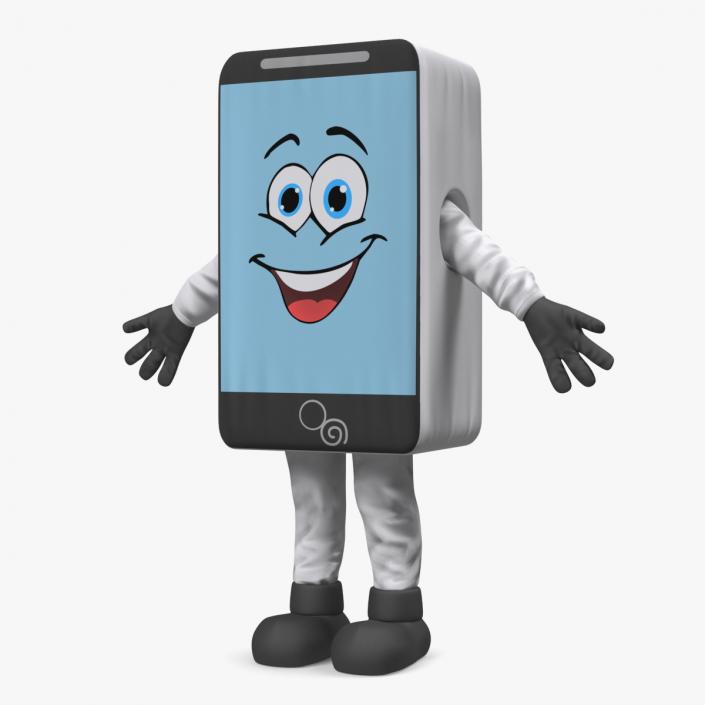 3D White Smart Phone Mascot A-pose