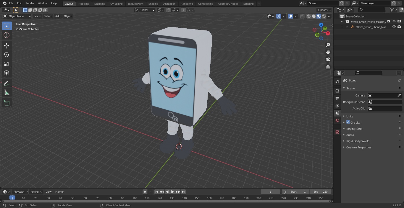 3D White Smart Phone Mascot A-pose