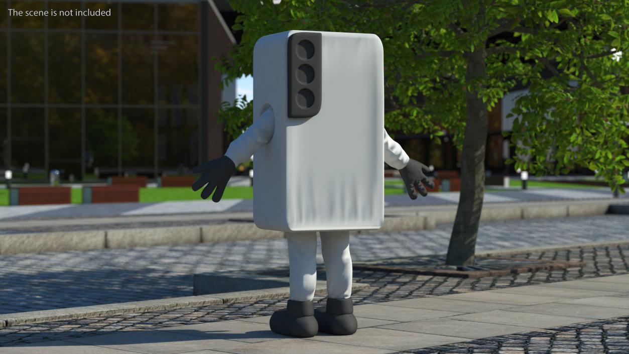 3D White Smart Phone Mascot A-pose