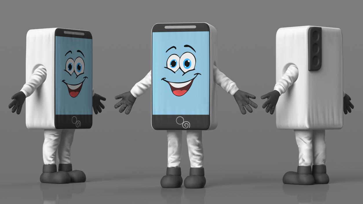 3D White Smart Phone Mascot A-pose