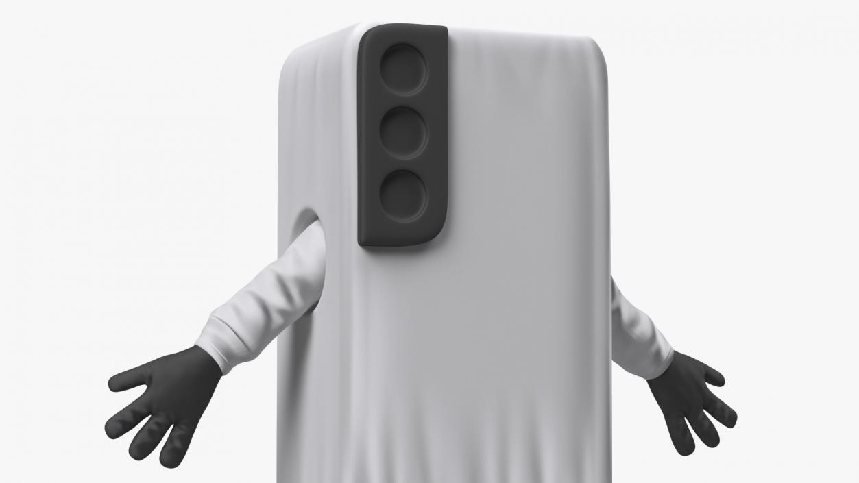 3D White Smart Phone Mascot A-pose