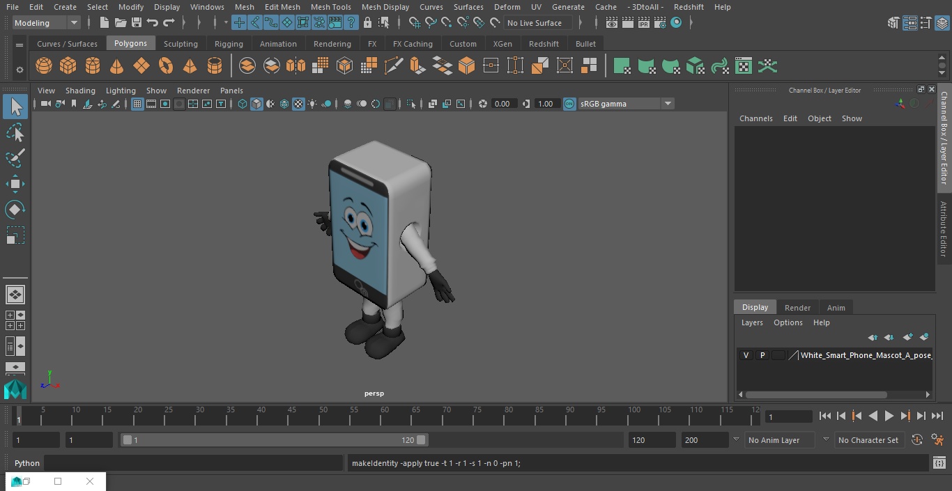 3D White Smart Phone Mascot A-pose