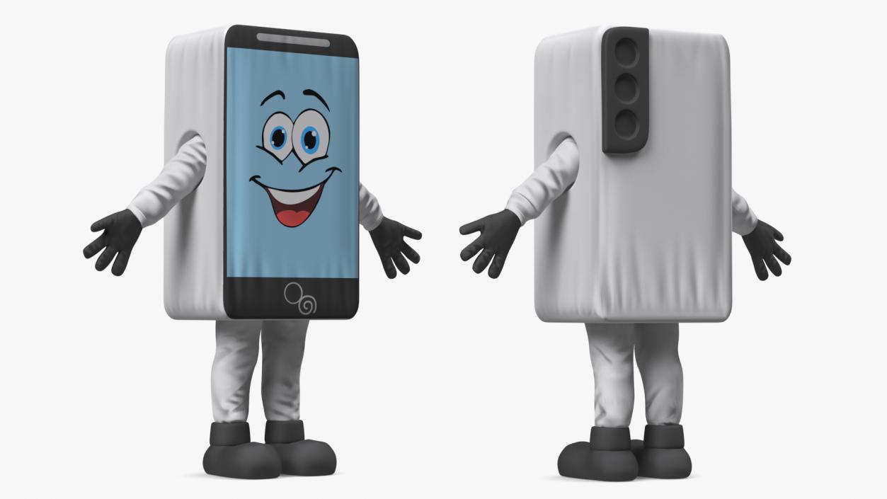 3D White Smart Phone Mascot A-pose