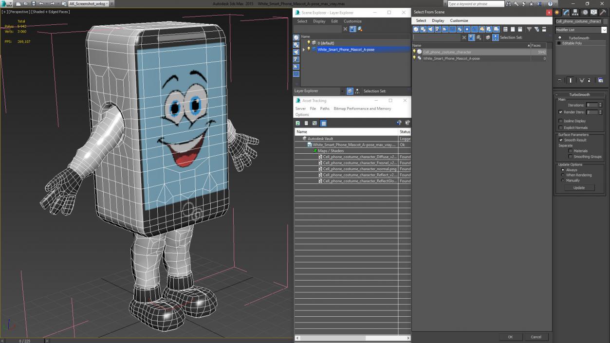 3D White Smart Phone Mascot A-pose