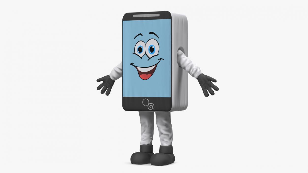 3D White Smart Phone Mascot A-pose