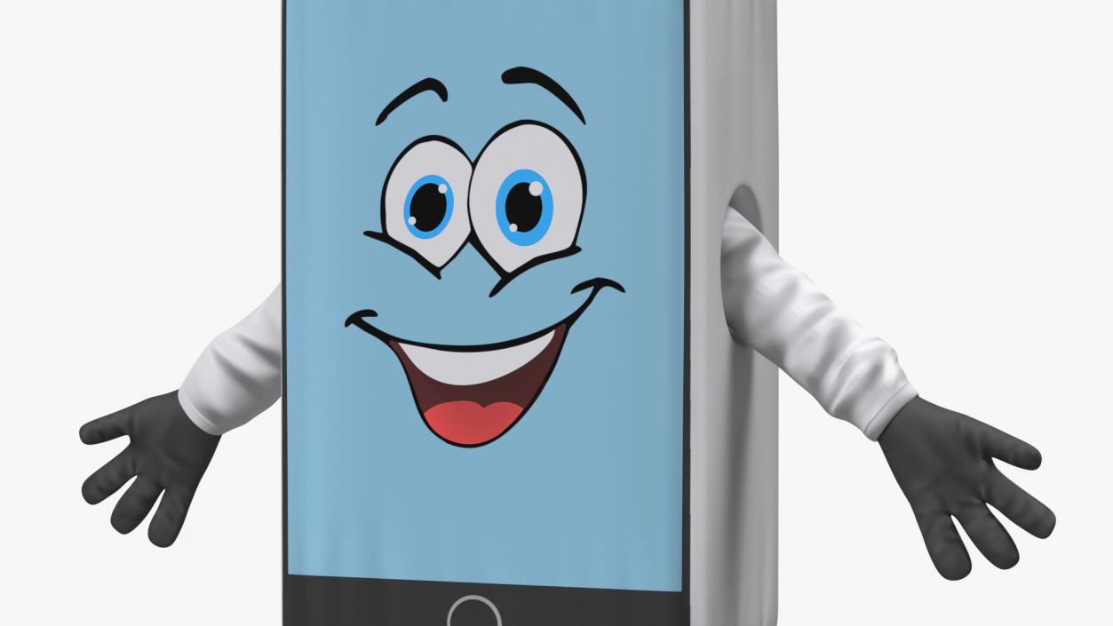 3D White Smart Phone Mascot A-pose